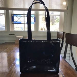 SOLD CHANEL Logo Shoulder Bag Patent Leather Tote Black France Vintage